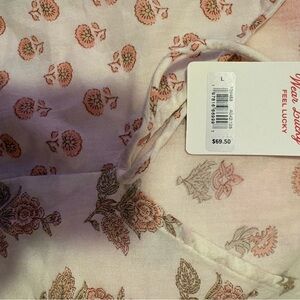 NWT Lucky Brand Floral Ruffle Sleeveless Cotton Blouse Crew Neck Pullover Size L